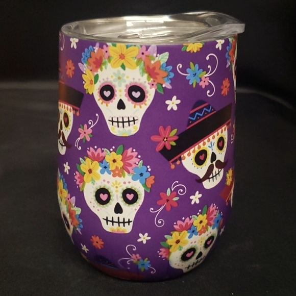 Clementine Paper NWT 12 oz. Insulated Stainless Tumbler, Sugar Skull Floral - Picture 3 of 6